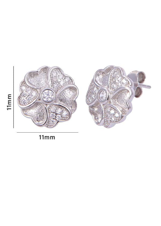 925 Sterling Silver Flower Shape Cubic Zircon Studs