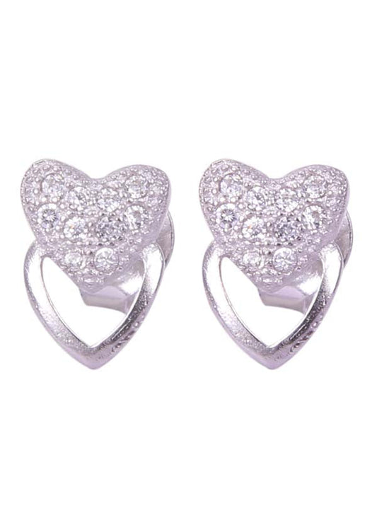 925 Sterling Silver Heart-Shaped Cubic Zirconia Studs Earrings