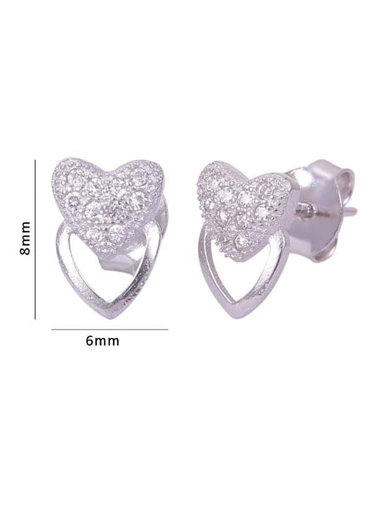 925 Sterling Silver Heart-Shaped Cubic Zirconia Studs Earrings