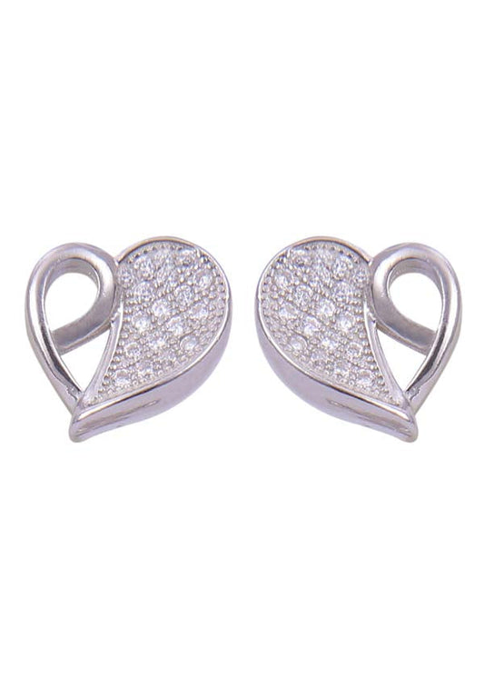 925 Sterling Silver Heart-Shaped Cubic Zirconia Studs Earrings