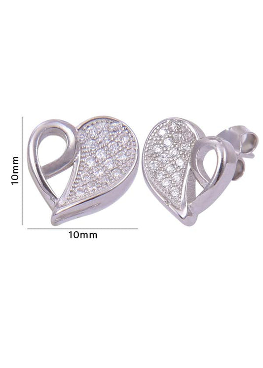 925 Sterling Silver Heart-Shaped Cubic Zirconia Studs Earrings