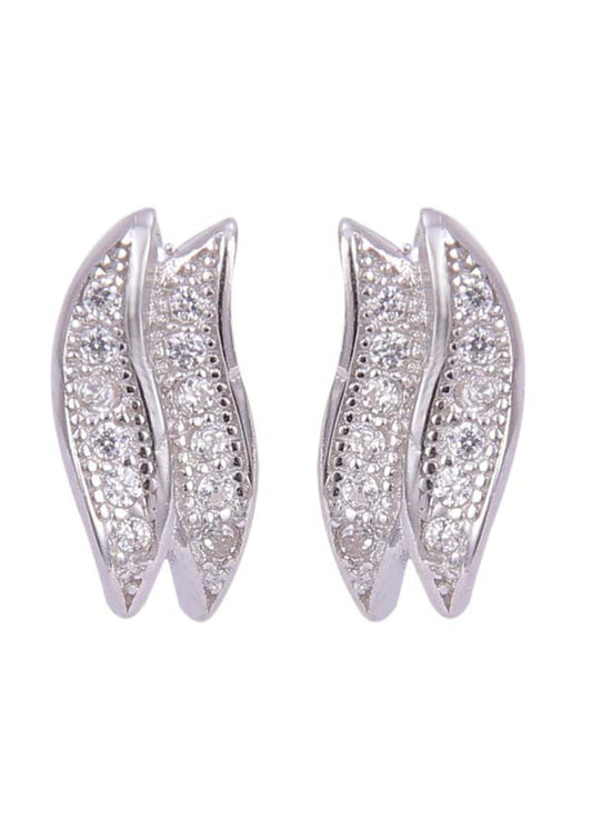 925 Sterling Silver Double Leaf Shape Cubic Zircon Studs