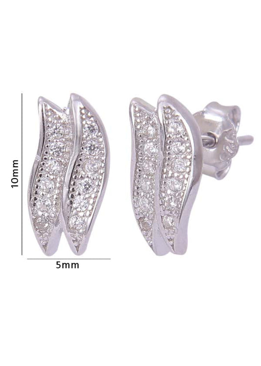 925 Sterling Silver Double Leaf Shape Cubic Zircon Studs