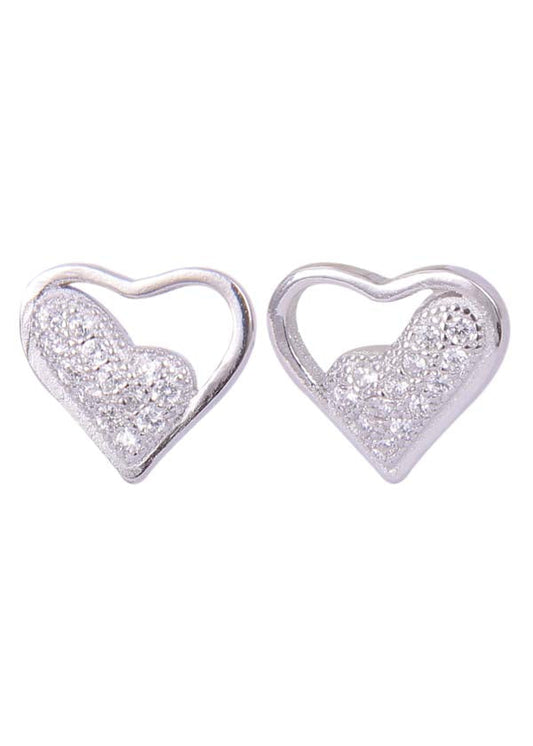 925 Sterling Silver Heart-Shaped Cubic Zirconia Studs Earrings