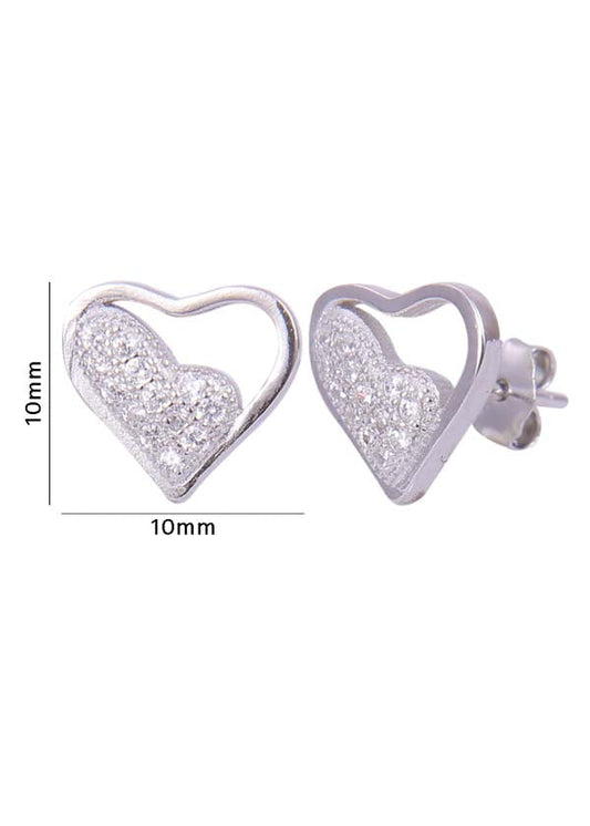 925 Sterling Silver Heart-Shaped Cubic Zirconia Studs Earrings