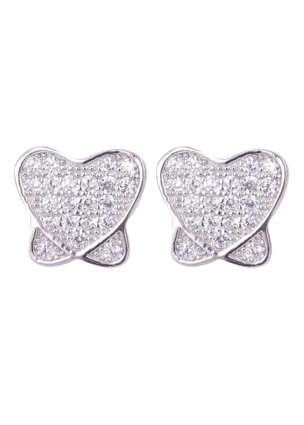 925 Sterling Silver unique pair of Heart-Shaped Cubic Zircon Stud Earrings