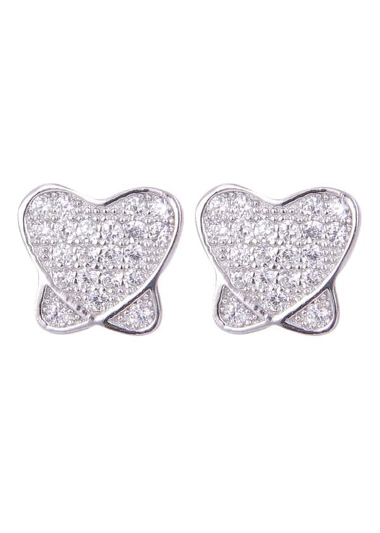 925 Sterling Silver unique pair of Heart-Shaped Cubic Zircon Studs