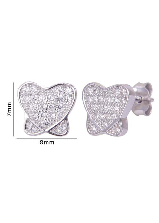 925 Sterling Silver unique pair of Heart-Shaped Cubic Zircon Studs