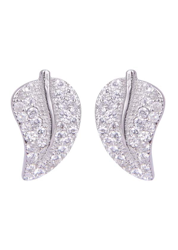 925 Sterling Silver Pretty Leaf Shape Cubic Zircon Studs