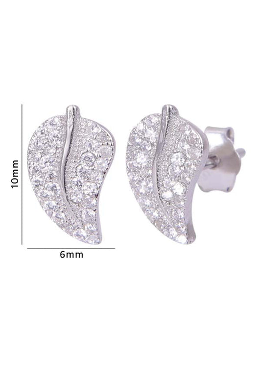 925 Sterling Silver Pretty Leaf Shape Cubic Zircon Studs