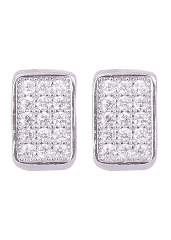 925 Sterling Silver Small Rectangle Shape Cubic Zircon Studs