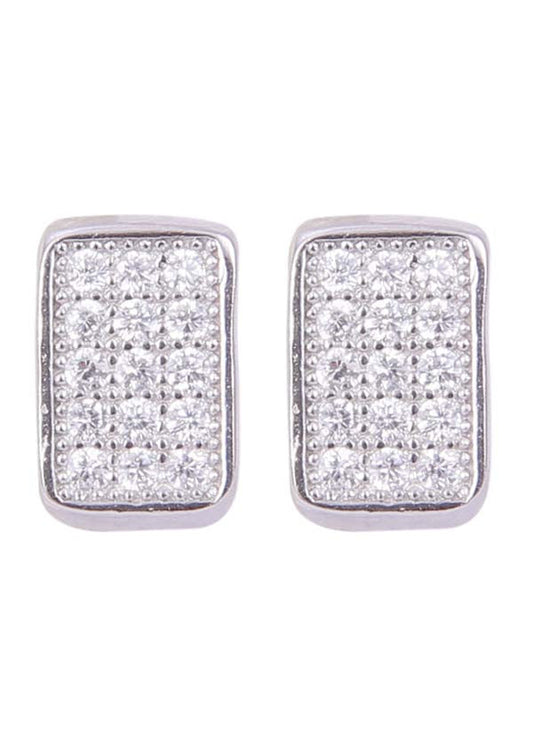 925 Sterling Silver Small Rectangle Shape Cubic Zircon Studs