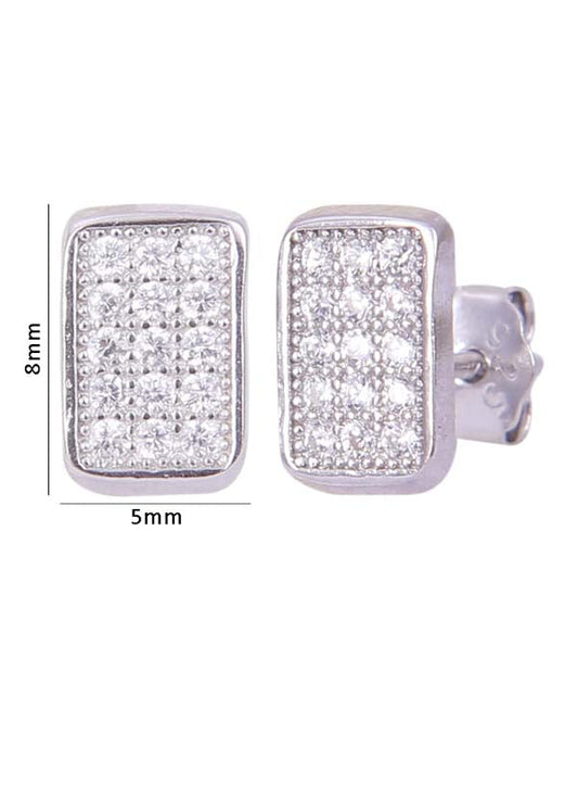 925 Sterling Silver Small Rectangle Shape Cubic Zircon Studs