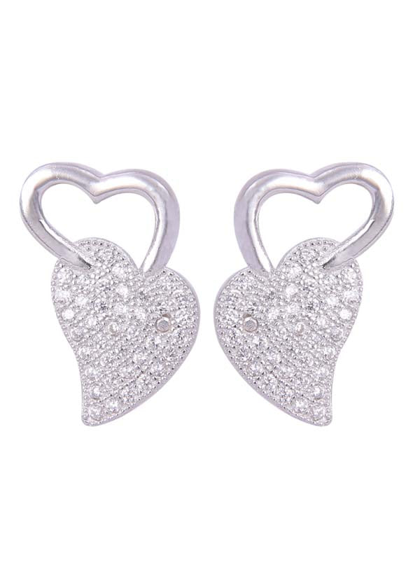 925 Sterling Silver Heart-Shaped Cubic Zirconia Studs Earrings