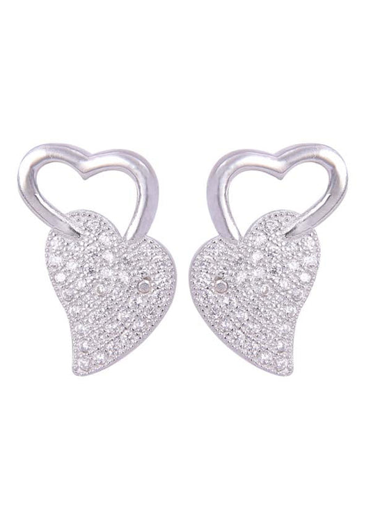 925 Sterling Silver Heart-Shaped Cubic Zirconia Studs Earrings