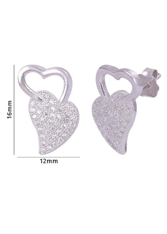 925 Sterling Silver Heart-Shaped Cubic Zirconia Studs Earrings