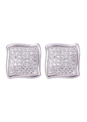 925 Sterling Silver Designer Square Shape Cubic Zircon Stud