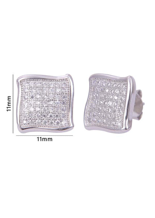 925 Sterling Silver Designer Square Shape Cubic Zircon Stud