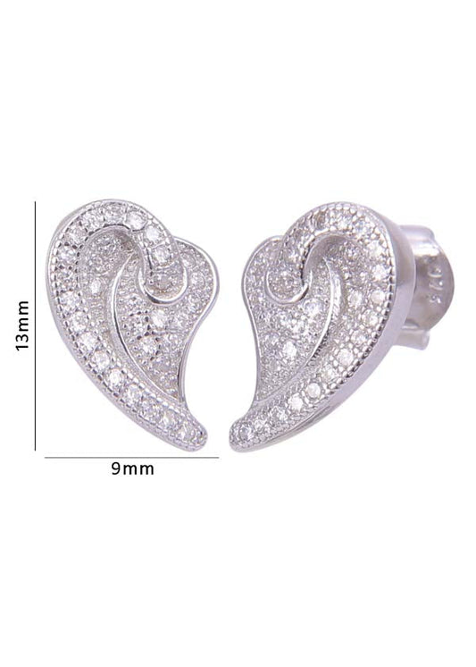 925 Sterling Silver Heart-Shaped Cubic Zirconia Studs Earrings