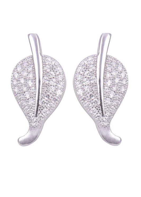 925 Sterling Silver Big Leaf Shape Cubic Zircon Studs