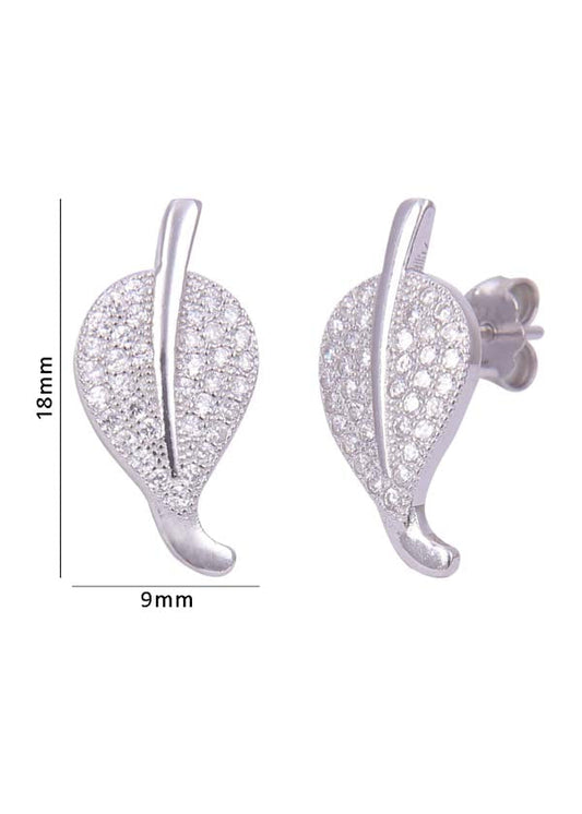 925 Sterling Silver Big Leaf Shape Cubic Zircon Studs