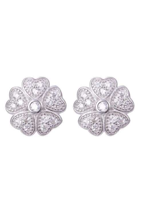 925 Sterling Silver Flower Shape Cz Studs - Default Title - Abhooshan