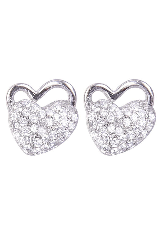 925 Sterling Silver Cute Heart-Shaped Cz Studs