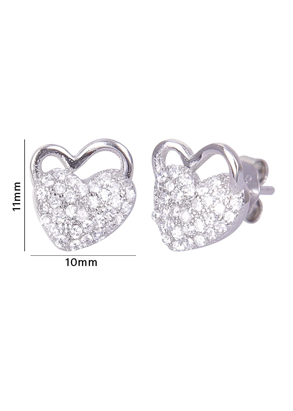 925 Sterling Silver Cute Heart-Shaped Cz Studs