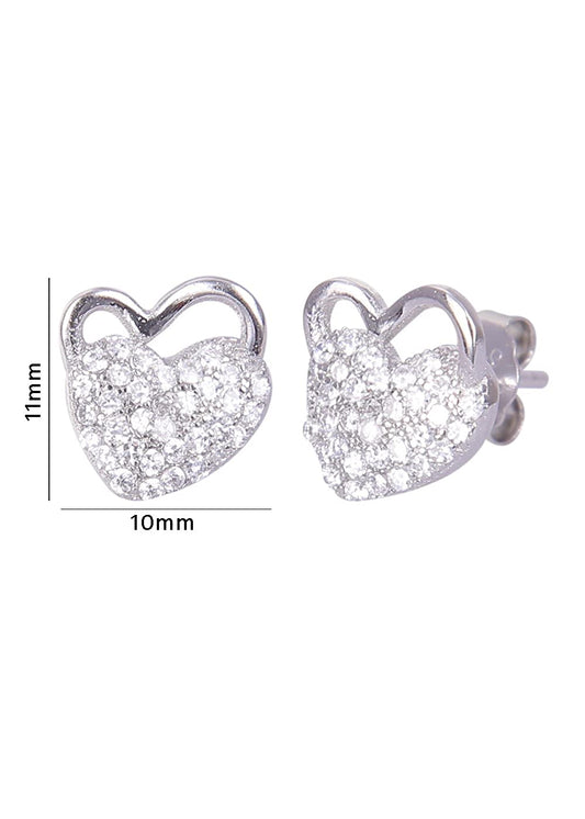 925 Sterling Silver Cute Heart-Shaped Cz Studs