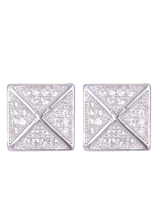 925 Sterling Silver Square Shape Cz Studs