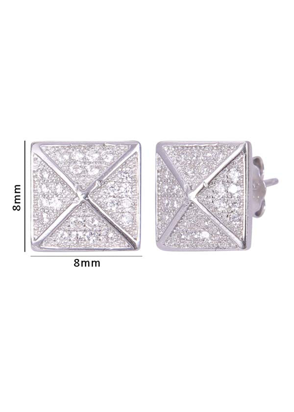 925 Sterling Silver Square Shape Cz Studs