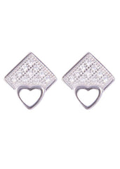 925 Sterling Silver Cute Heart-Shaped And Square Cz Stud