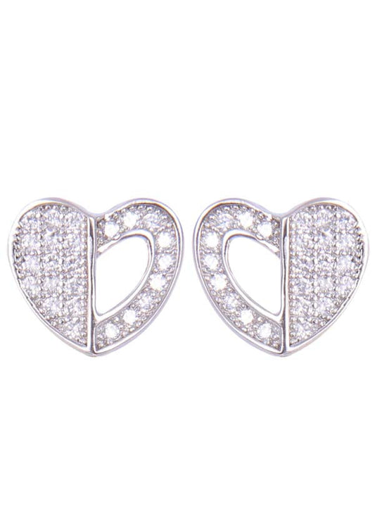 925 Sterling Silver Heart-Shaped Cubic Zirconia Studs Earrings