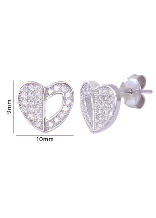 925 Sterling Silver Heart-Shaped Cubic Zirconia Studs Earrings