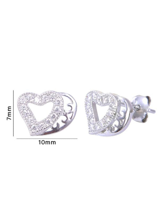 925 Sterling Silver  Heart-Shaped Cubic Zirconia Studs Earrings