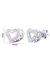 925 Sterling Silver  Heart-Shaped Cubic Zirconia Studs Earrings