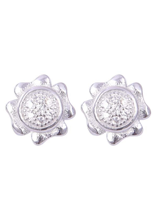 925 Sterling Silver Designer Flower shape Cz Studs - Default Title - Abhooshan