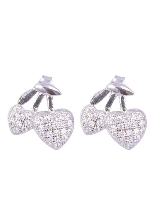 925 Sterling Silver Designer Love Heart Studs With Cubic Zirconia CZ Stones