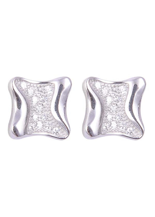 925 Sterling Silver Square Shape Cz Stud