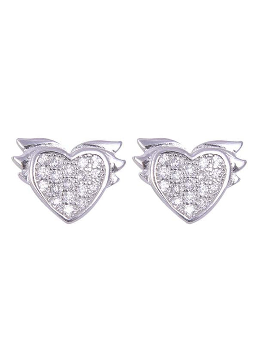 925 Sterling Silver Designer Love Heart Studs With Cubic Zirconia CZ Stones