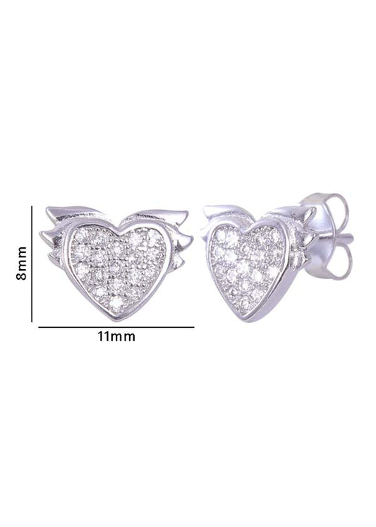 925 Sterling Silver Designer Love Heart Studs With Cubic Zirconia CZ Stones