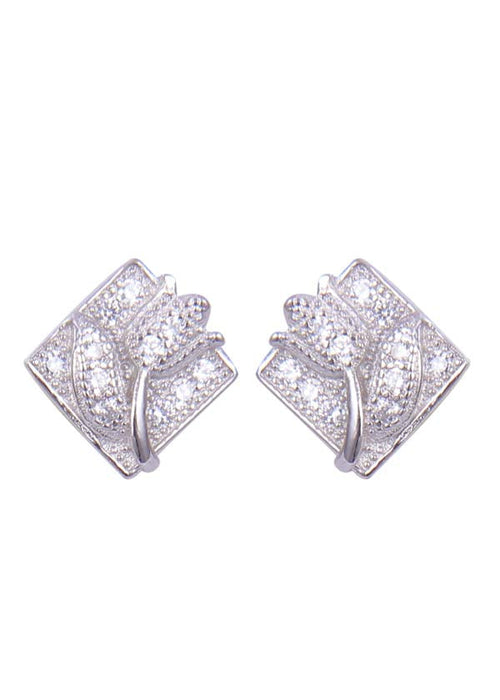 925 Sterling Silver Flower On Square Cz studs - Default Title - Abhooshan