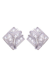 925 Sterling Silver Flower On Square Cz studs