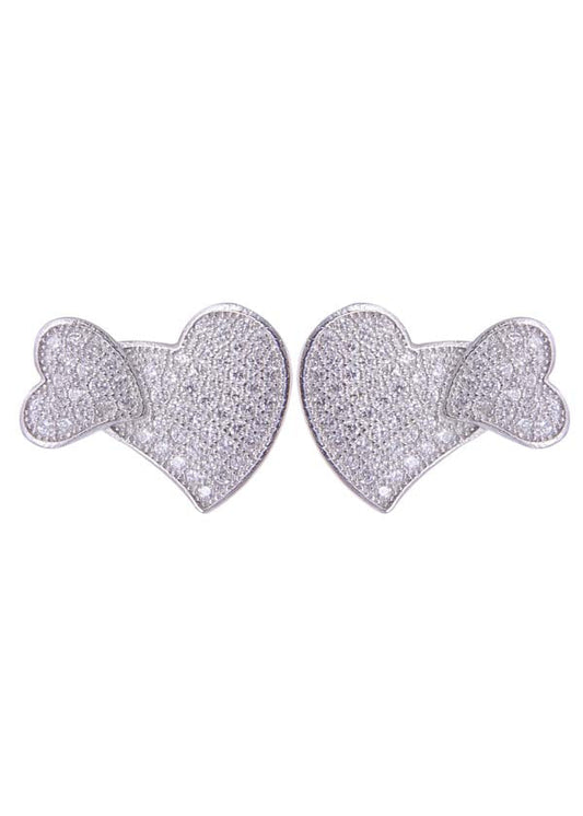 925 Sterling Silver Designer Love Heart Studs With Cubic Zirconia CZ Stones