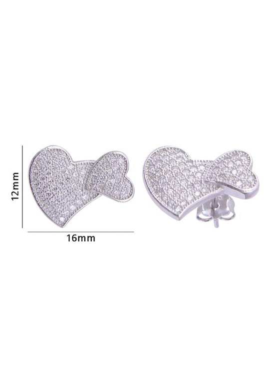 925 Sterling Silver Designer Love Heart Studs With Cubic Zirconia CZ Stones