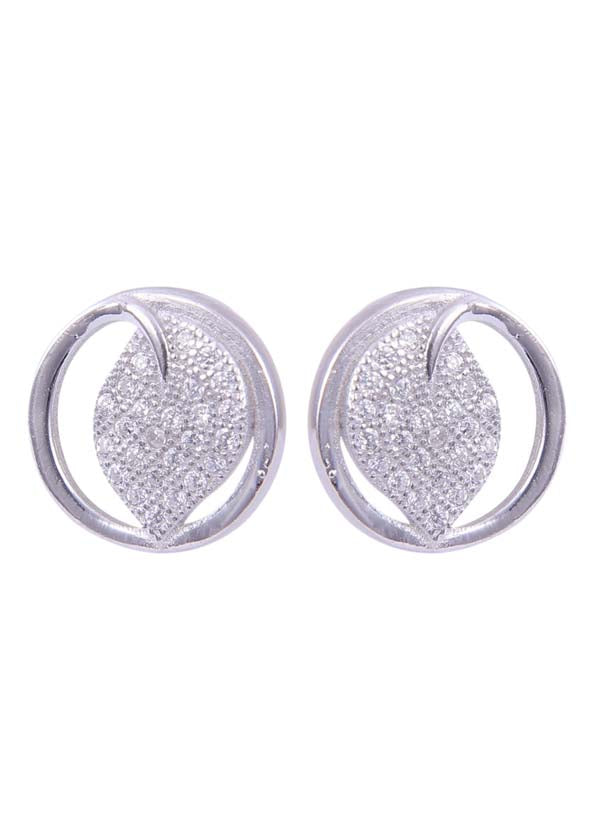925 Sterling Silver Leaf in a circle Cz Studs