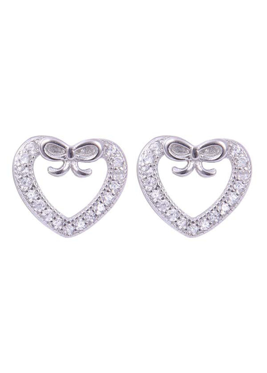 925 Sterling Silver Designer Love Heart Studs With Cubic Zirconia CZ Stones