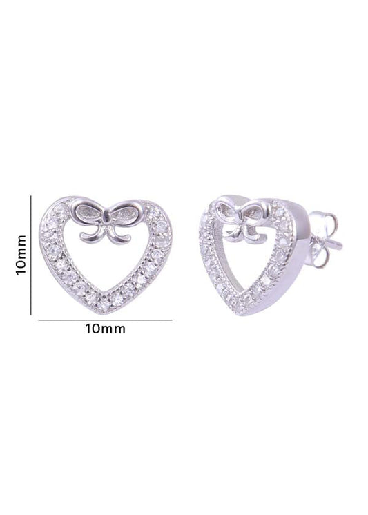 925 Sterling Silver Designer Love Heart Studs With Cubic Zirconia CZ Stones