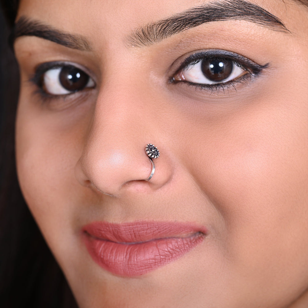 Oxidized Designer Light Weighted Clip on Nose Pin in 92.5 Silver
