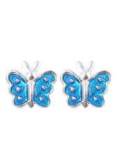 Cute and Elegant Blue Enamel Small Butterfly Studs Earrings